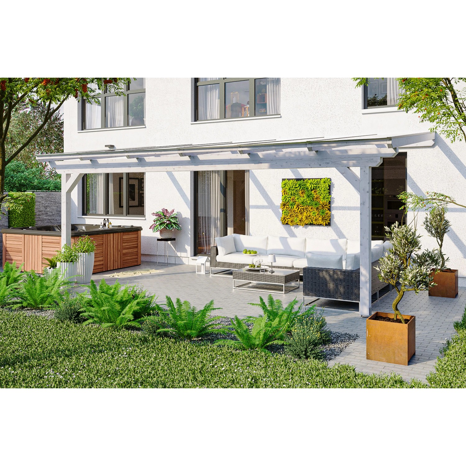 Skan Holz Terrassenüberdachung Ancona 648 cm x 400 cm Weiß
