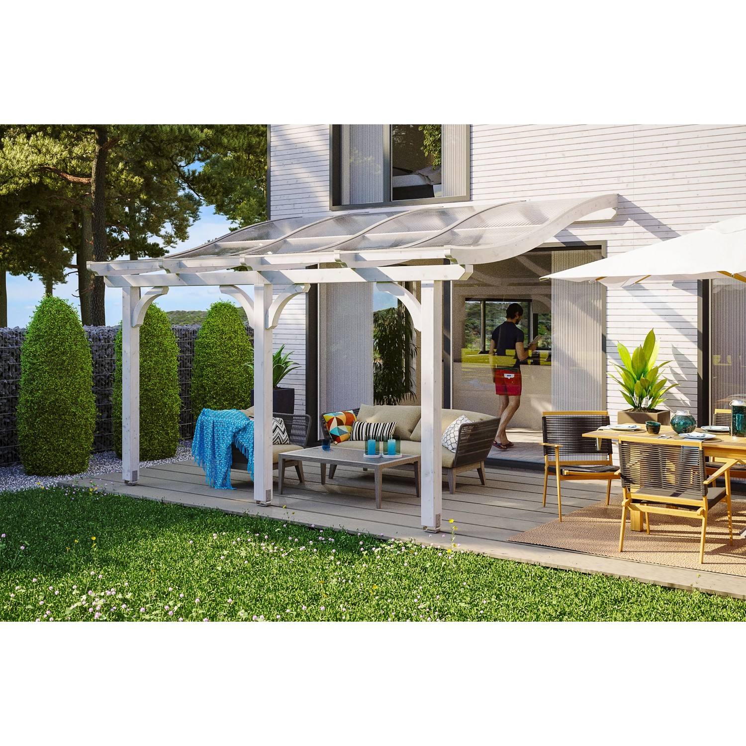 Skan Holz Terrassenüberdachung Venezia 434 cm x 239 cm Weiß