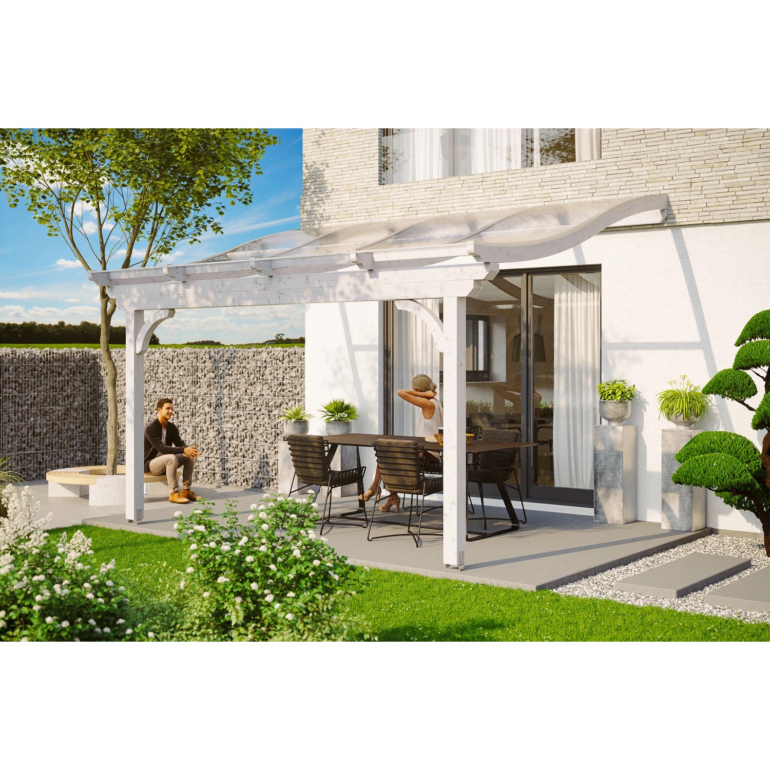 Skan Holz Terrassenüberdachung Verona 434 cm x 289 cm Weiß