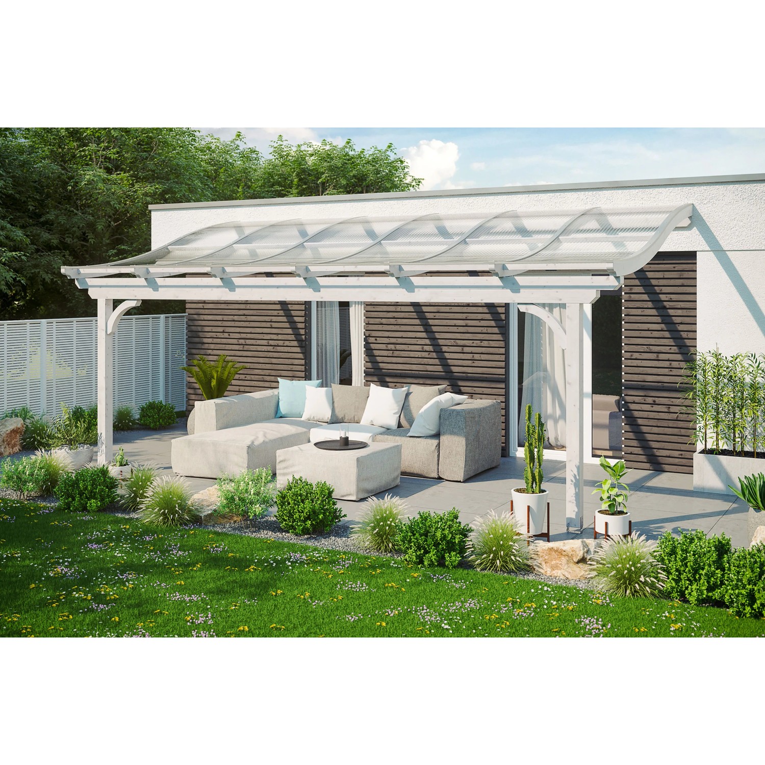 Skan Holz Terrassenüberdachung Verona 648 cm x 339 cm Weiß