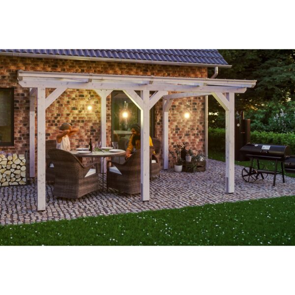 Skan Holz Terrassenüberdachung Siena 434 cm x 250 cm Weiß Skan Holz Terrassenüberdachung Siena 434 cm x 250 cm Weiß