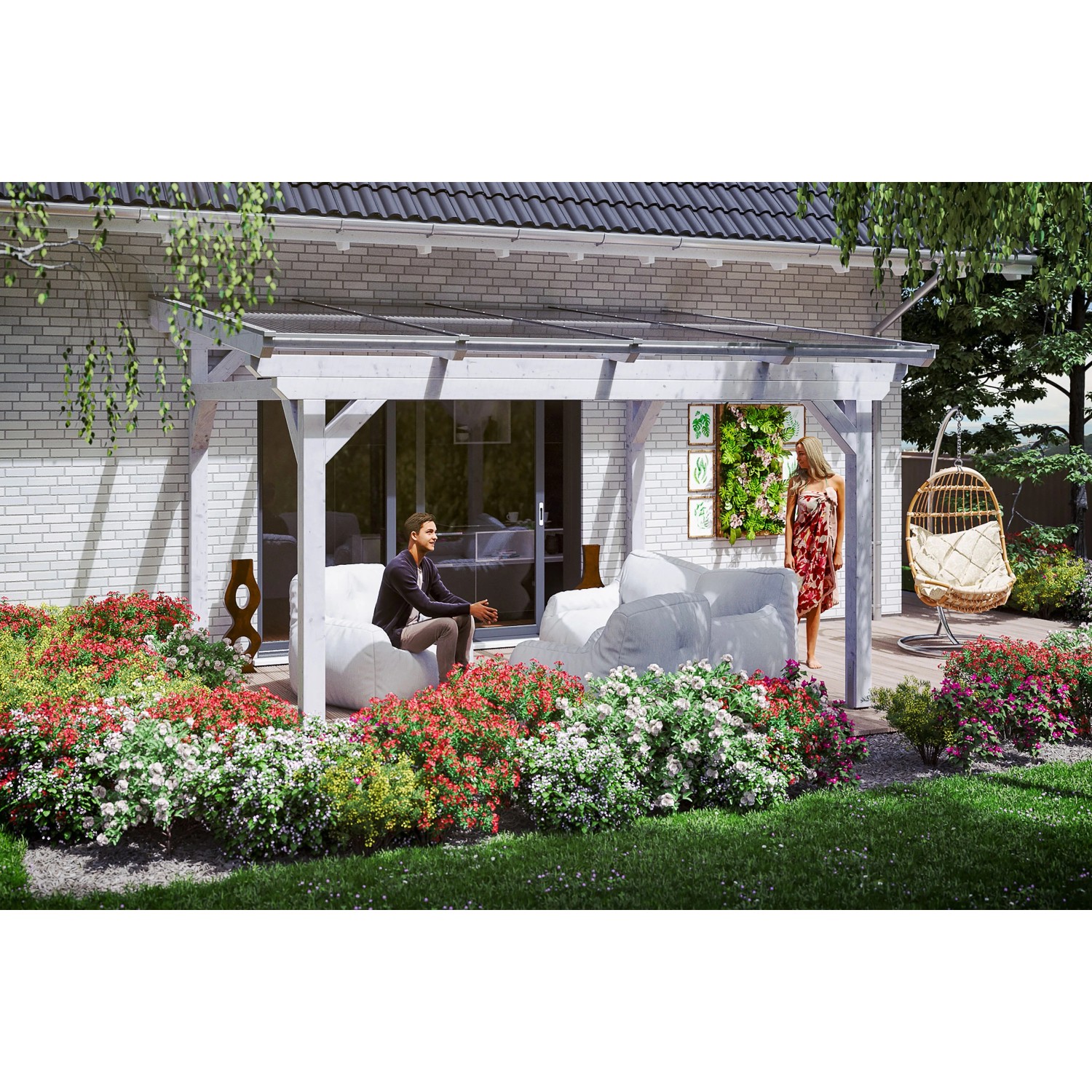 Skan Holz Terrassenüberdachung Sanremo 434 cm x 400 cm Weiß