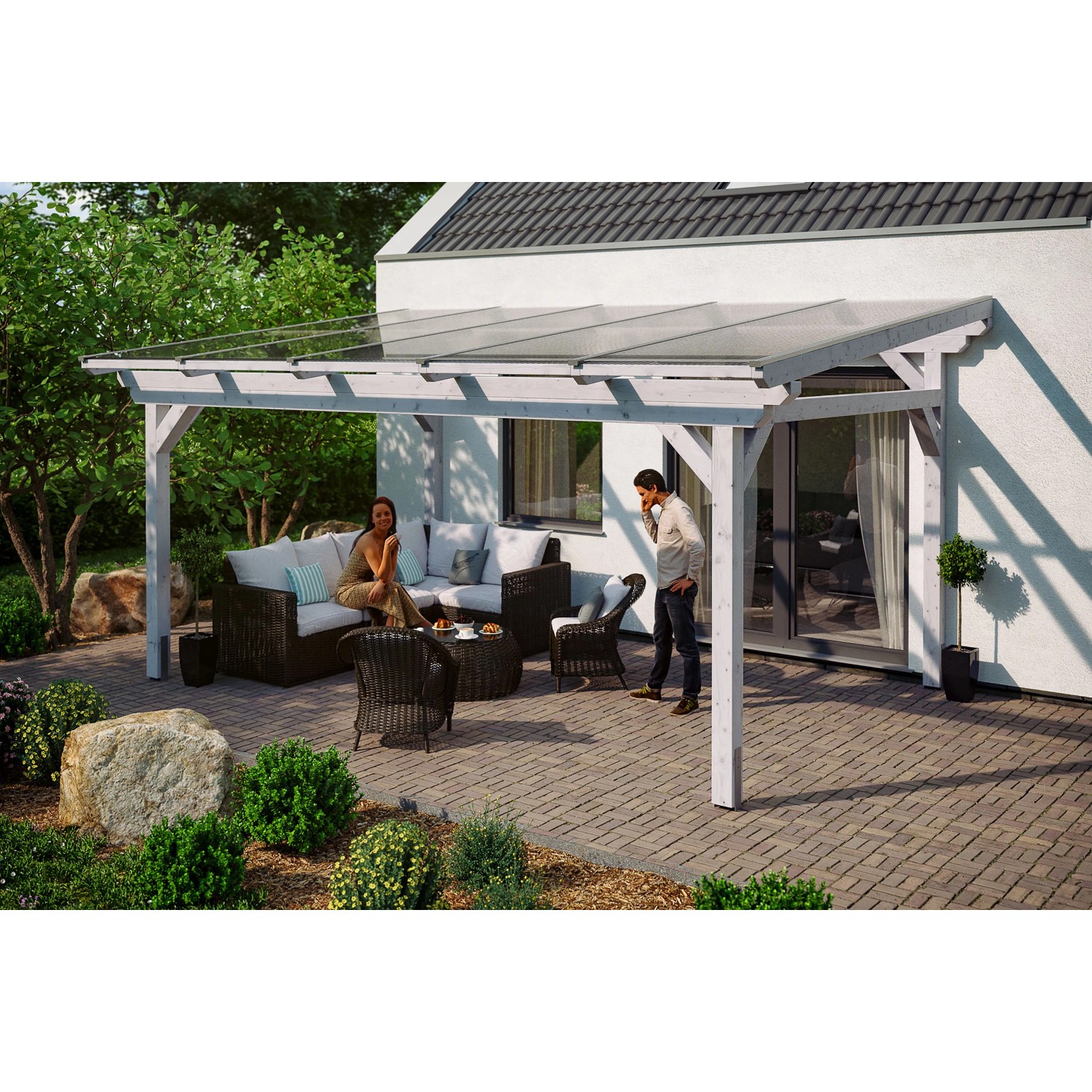 Skan Holz Terrassenüberdachung Sanremo 541 cm x 350 cm Weiß