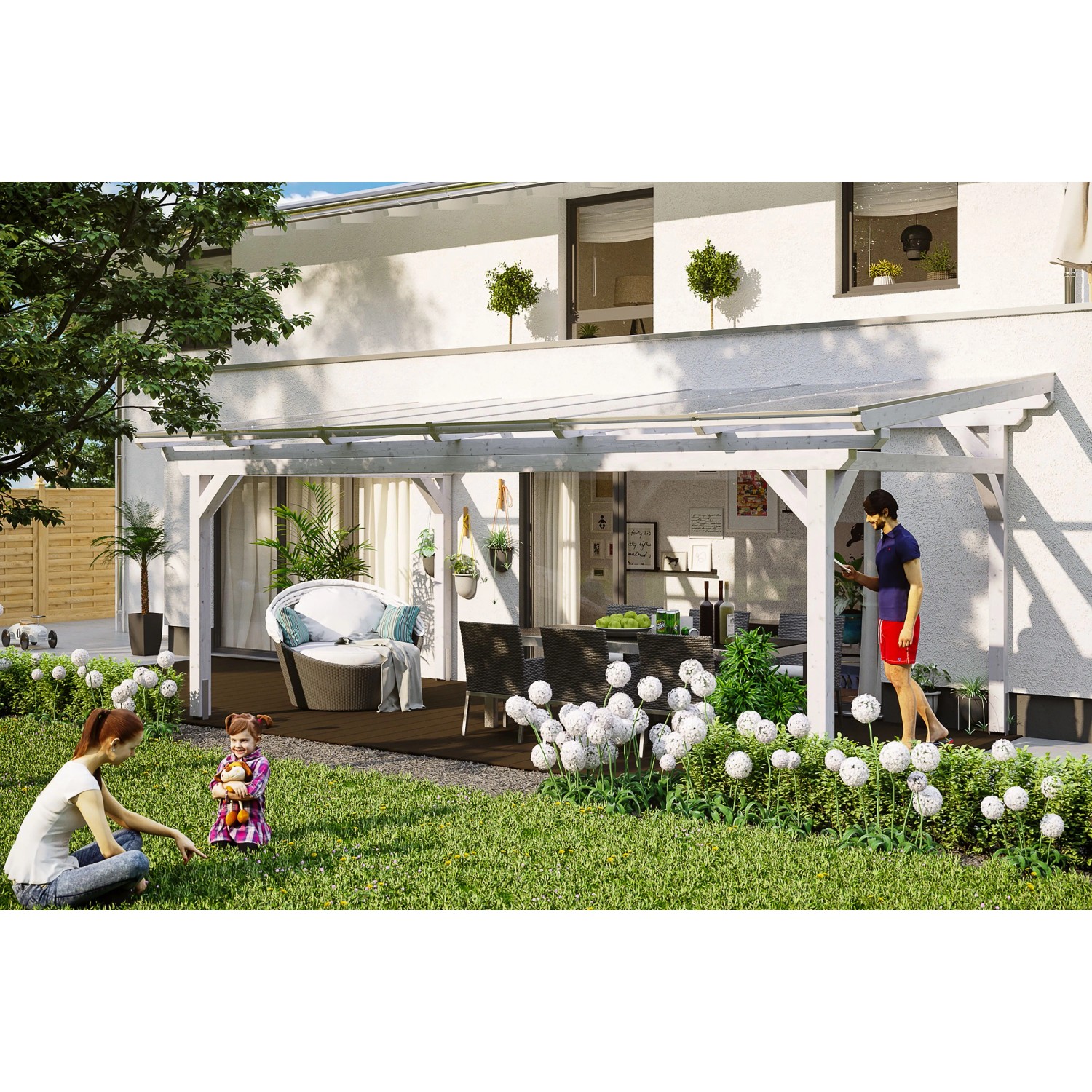 Skan Holz Terrassenüberdachung Sanremo 648 cm x 300 cm Weiß
