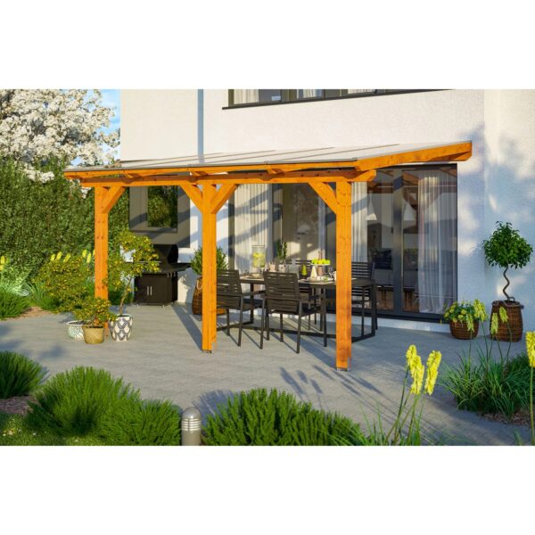 Skan Holz Terrassenüberdachung Andria 434 cm x 350 cm Eiche hell