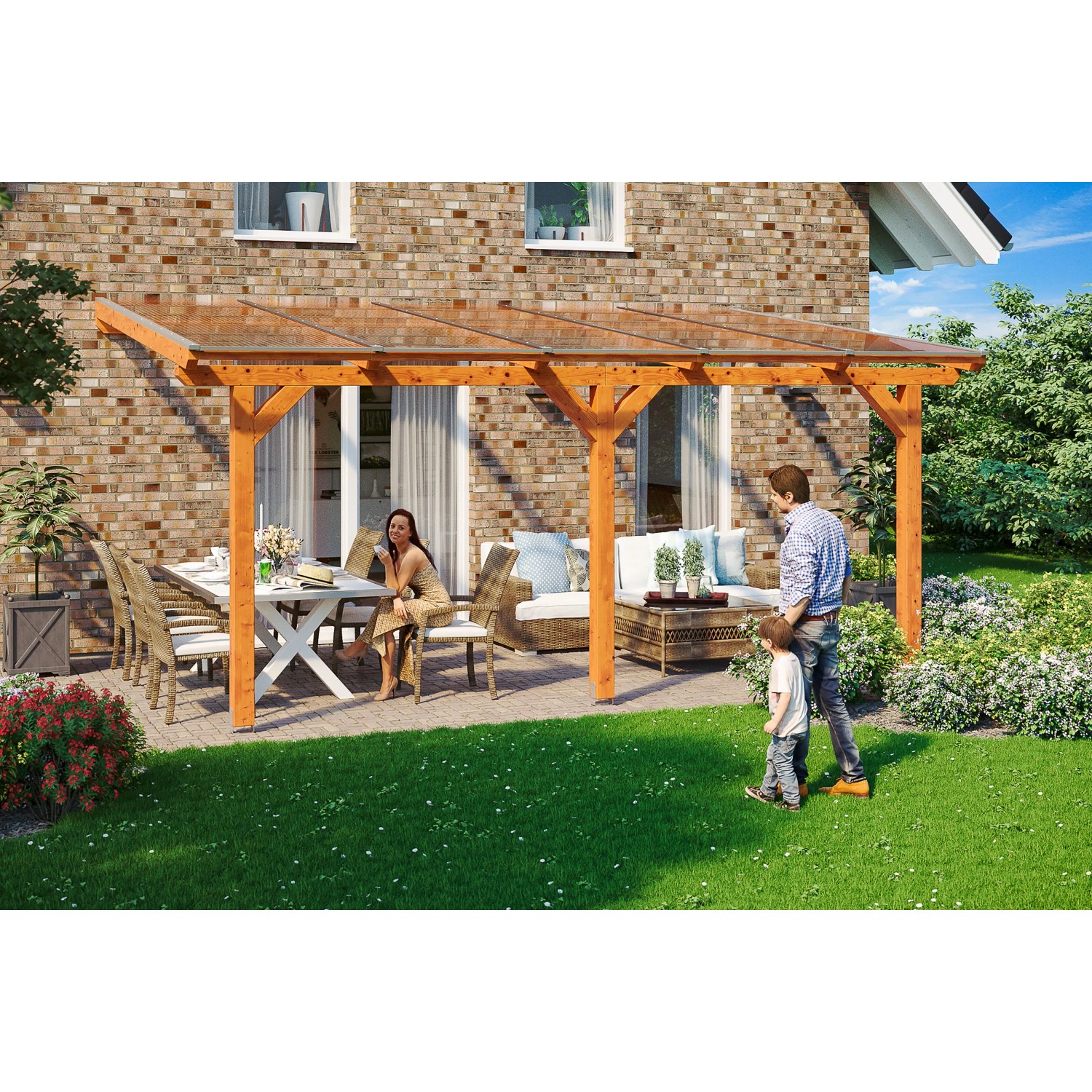 Skan Holz Terrassenüberdachung Andria 541 cm x 300 cm Eiche hell