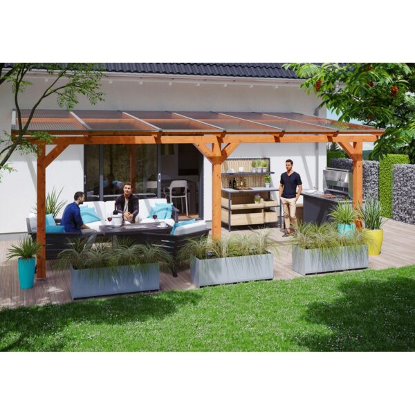 Skan Holz Terrassenüberdachung Andria 648 cm x 350 cm Eiche hell