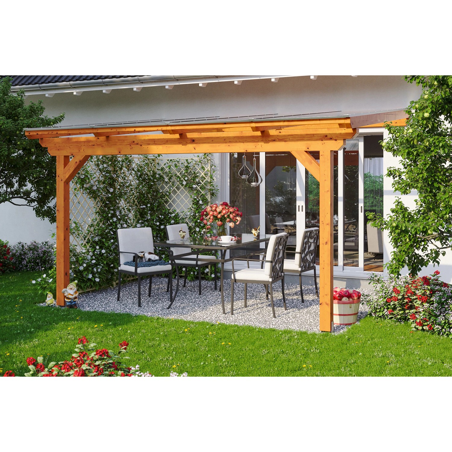 Skan Holz Terrassenüberdachung Ancona 434 cm x 350 cm Eiche hell