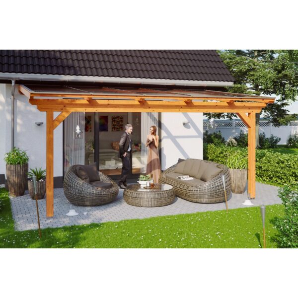 Skan Holz Terrassenüberdachung Ancona 541 cm x 350 cm Eiche hell
