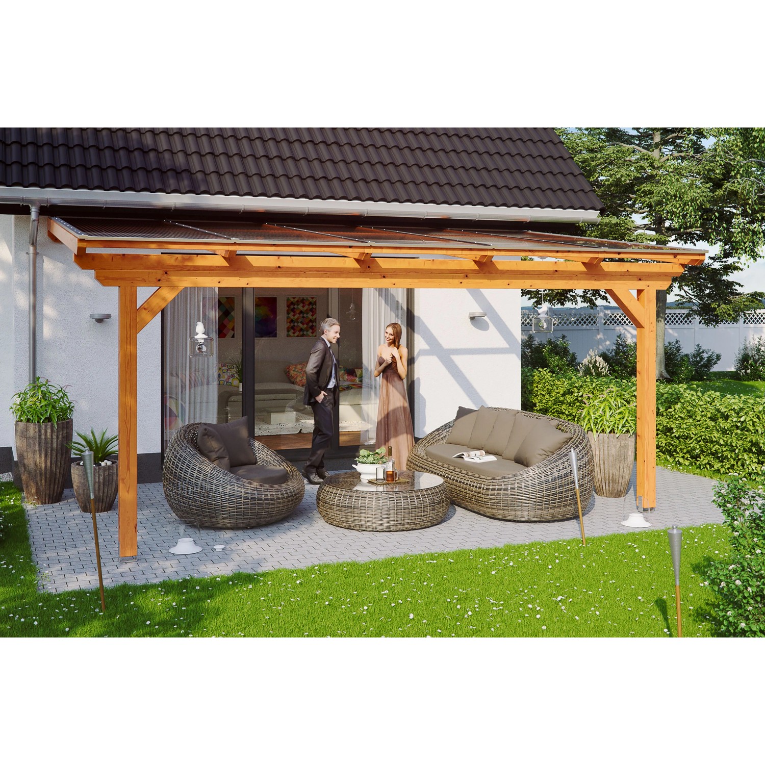 Skan Holz Terrassenüberdachung Ancona 541 cm x 400 cm Eiche hell