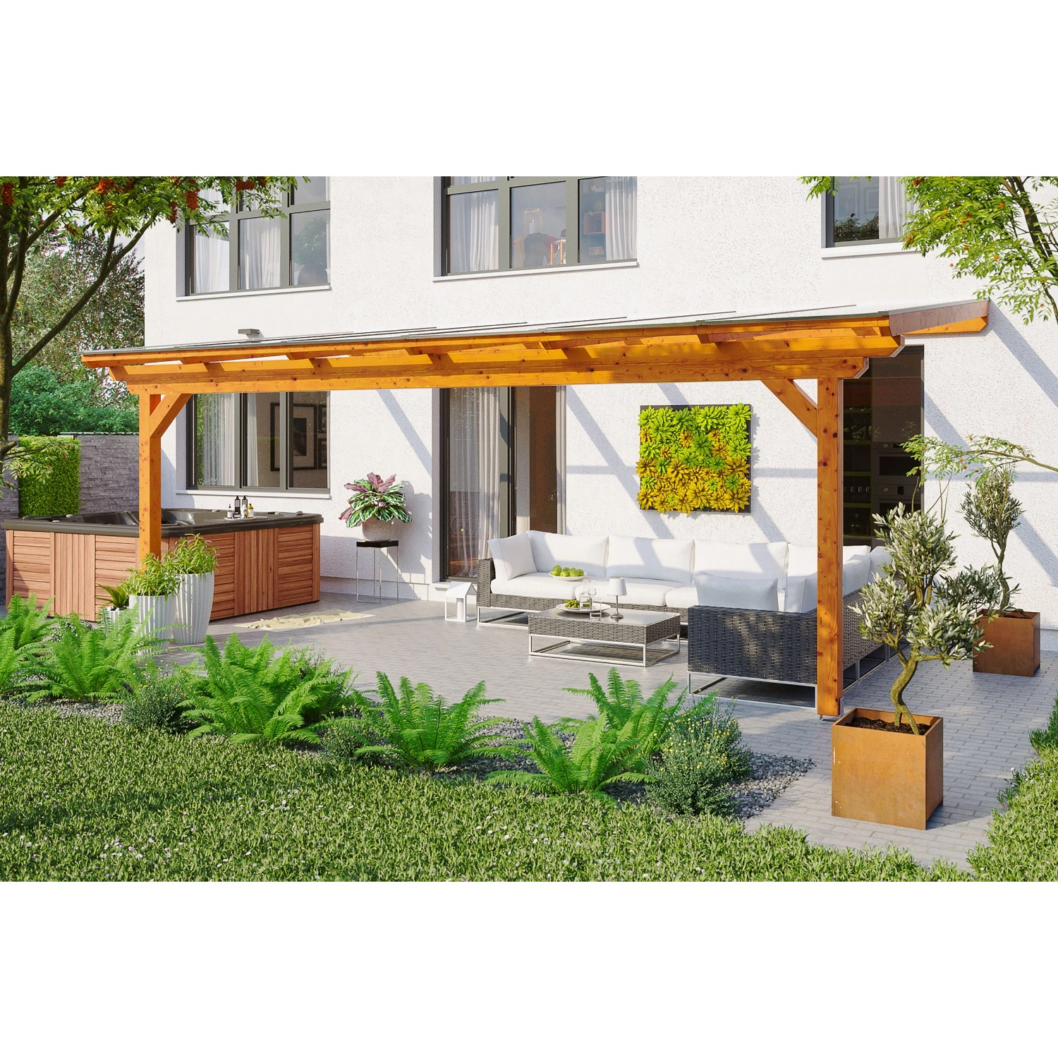 Skan Holz Terrassenüberdachung Ancona 648 cm x 400 cm Eiche hell