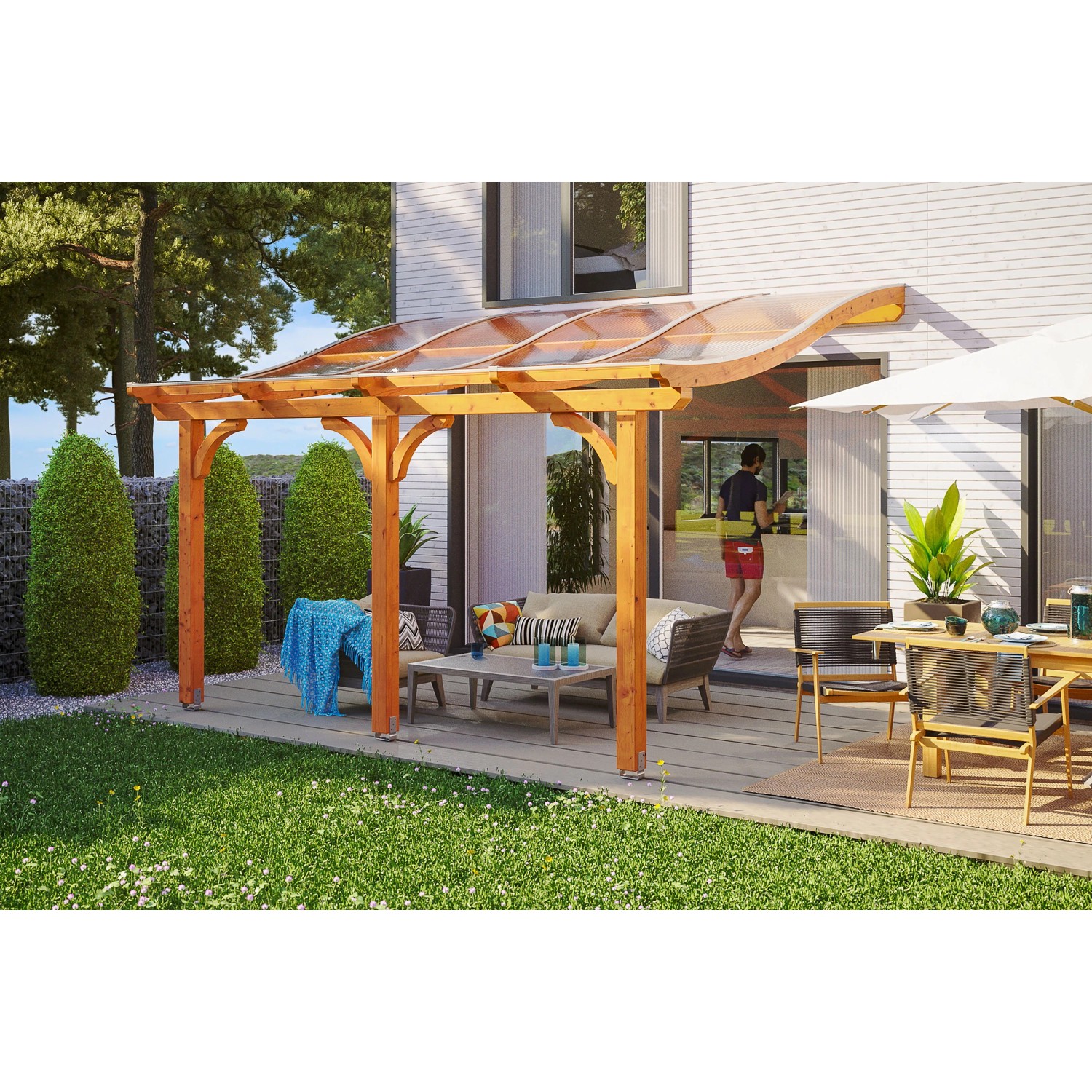 Skan Holz Terrassenüberdachung Venezia 434 cm x 389 cm Eiche hell