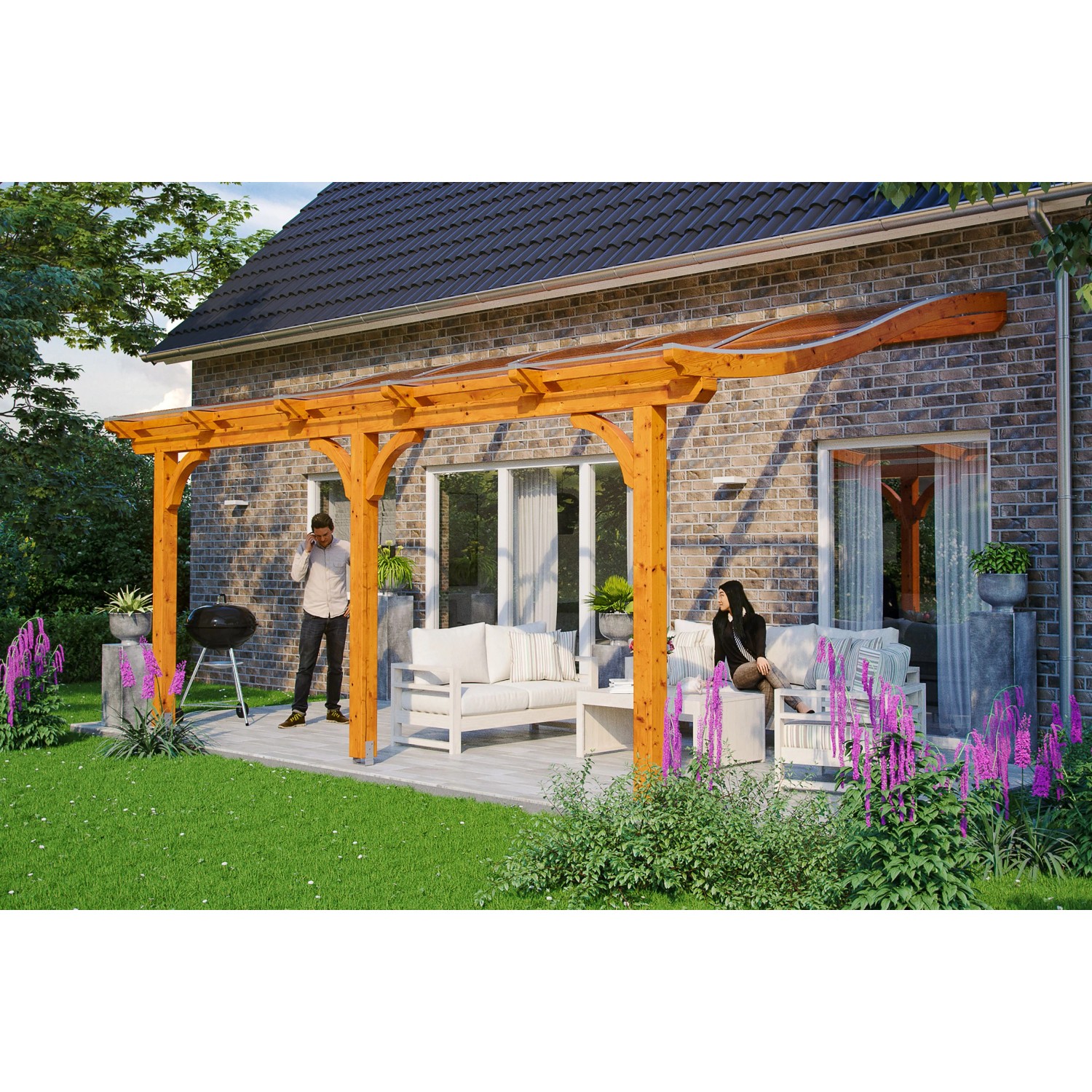 Skan Holz Terrassenüberdachung Venezia 541 cm x 389 cm Eiche hell