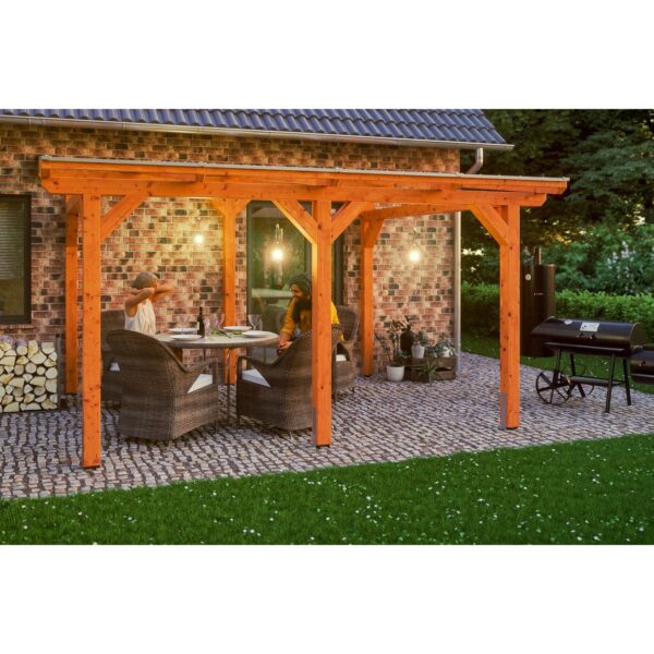Skan Holz Terrassenüberdachung Siena 434 cm x 400 cm Eiche hell Skan Holz Terrassenüberdachung Siena 434 cm x 400 cm Eiche hell