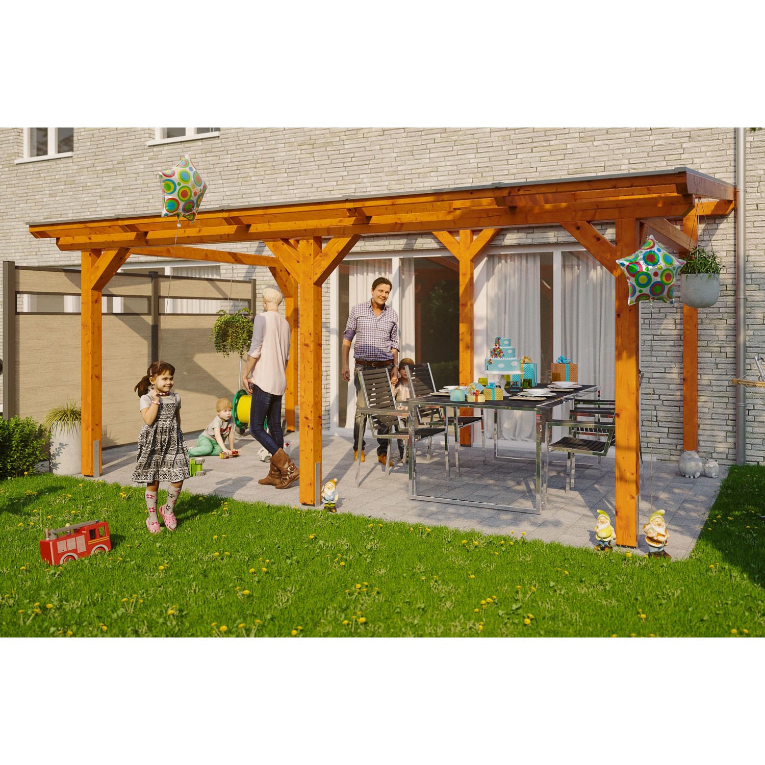 Skan Holz Terrassenüberdachung Siena 541 cm x 400 cm Eiche hell