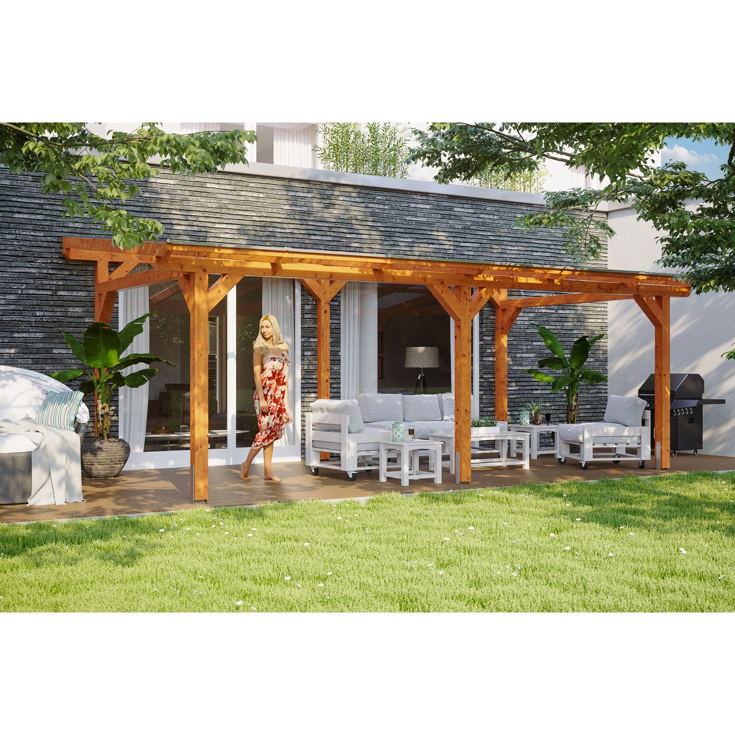 Skan Holz Terrassenüberdachung Siena 648 cm x 250 cm Eiche hell