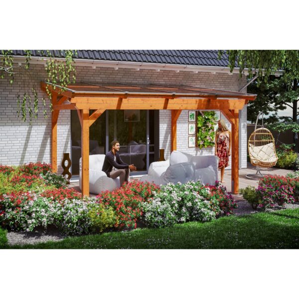 Skan Holz Terrassenüberdachung Sanremo 434 cm x 350 cm Eiche hell