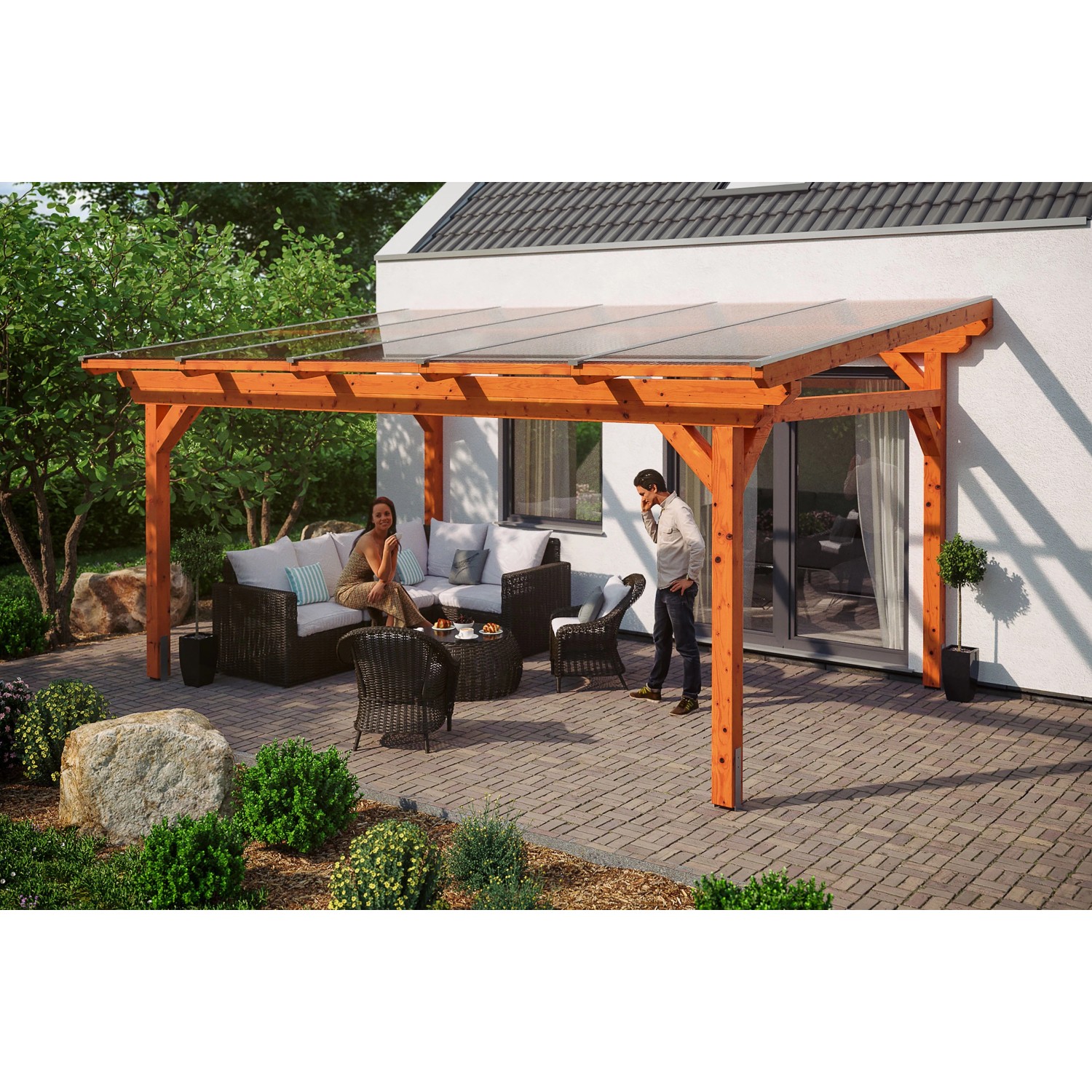 Skan Holz Terrassenüberdachung Sanremo 541 cm x 400 cm Eiche hell