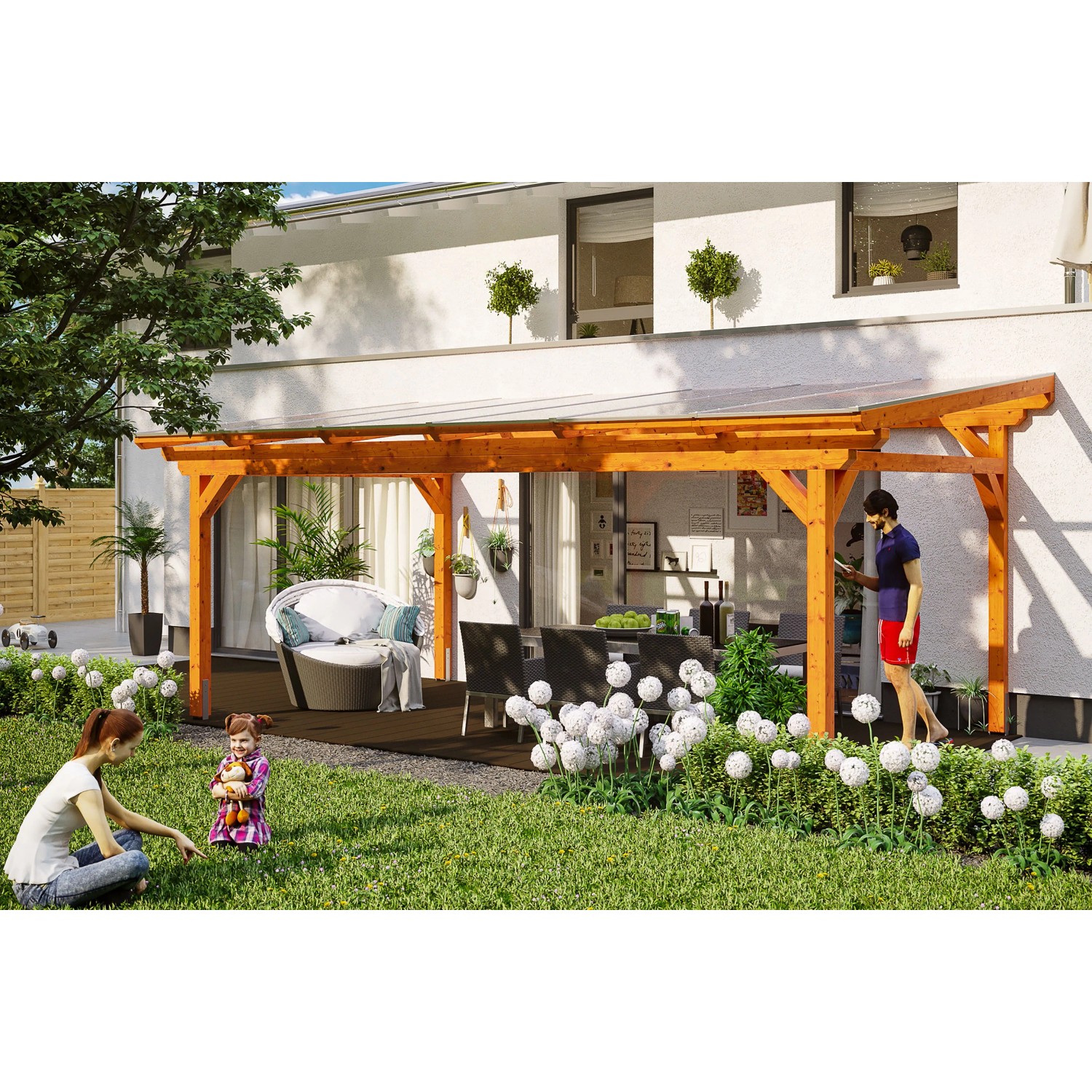 Skan Holz Terrassenüberdachung Sanremo 648 cm x 250 cm Eiche hell