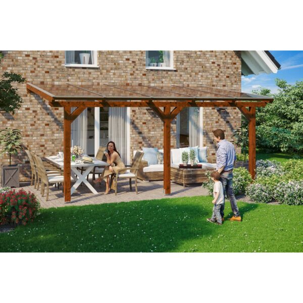 Skan Holz Terrassenüberdachung Andria 541 cm x 350 cm Nussbaum