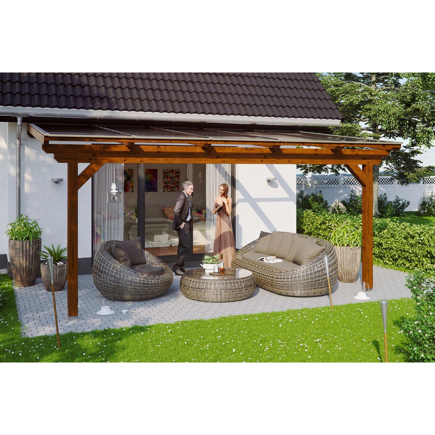 Skan Holz Terrassenüberdachung Ancona 541 cm x 350 cm Nussbaum