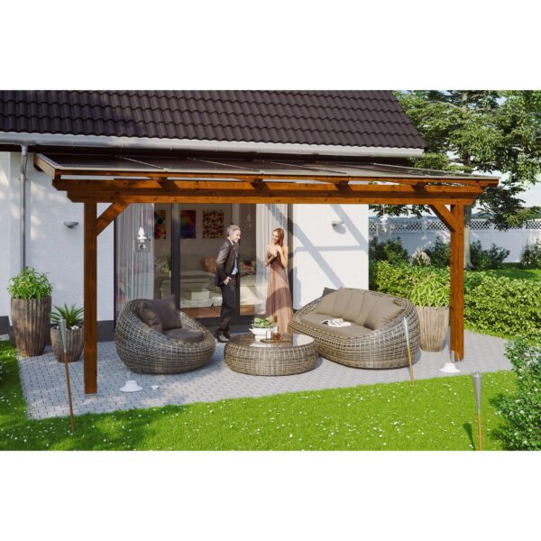 Skan Holz Terrassenüberdachung Ancona 541 cm x 400 cm Nussbaum Skan Holz Terrassenüberdachung Ancona 541 cm x 400 cm Nussbaum