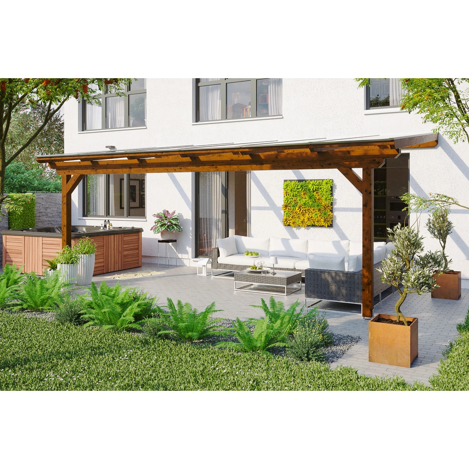Skan Holz Terrassenüberdachung Ancona 648 cm x 350 cm Nussbaum
