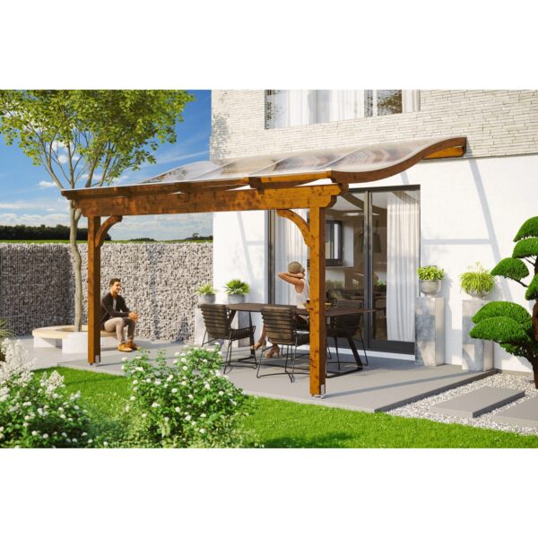 Skan Holz Terrassenüberdachung Verona 434 cm x 389 cm Nussbaum Skan Holz Terrassenüberdachung Verona 434 cm x 389 cm Nussbaum