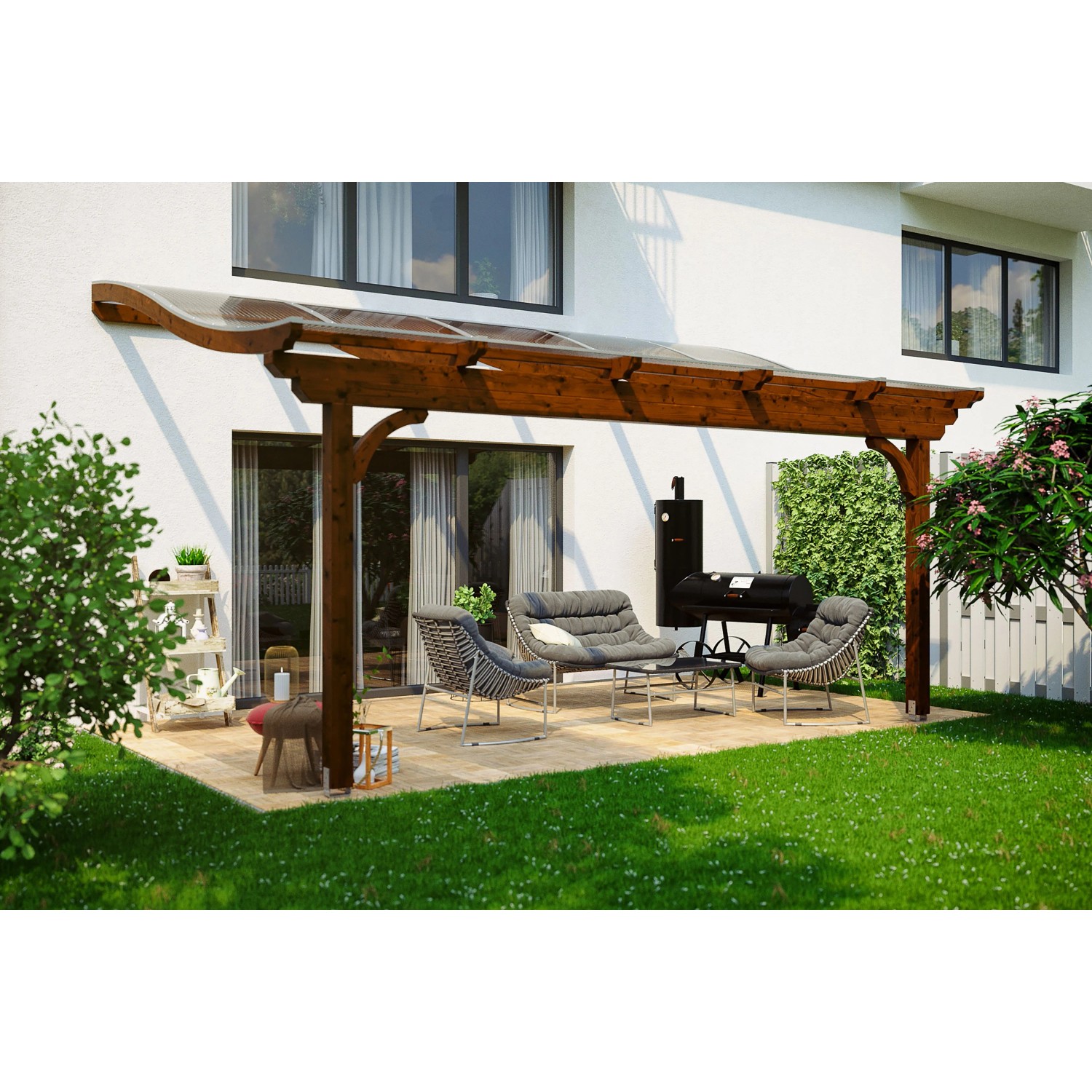 Skan Holz Terrassenüberdachung Verona 541 cm x 239 cm Nussbaum