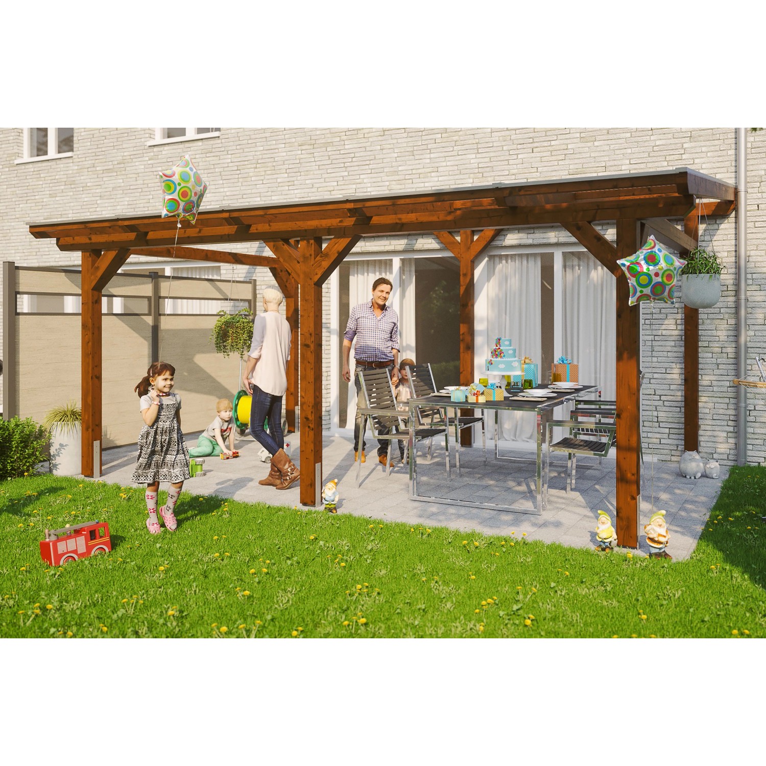 Skan Holz Terrassenüberdachung Siena 541 cm x 350 cm Nussbaum