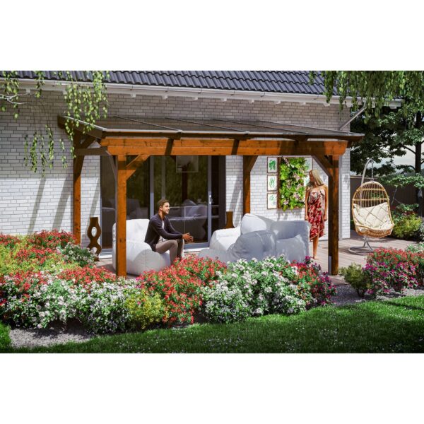 Skan Holz Terrassenüberdachung Sanremo 434 cm x 250 cm Nussbaum