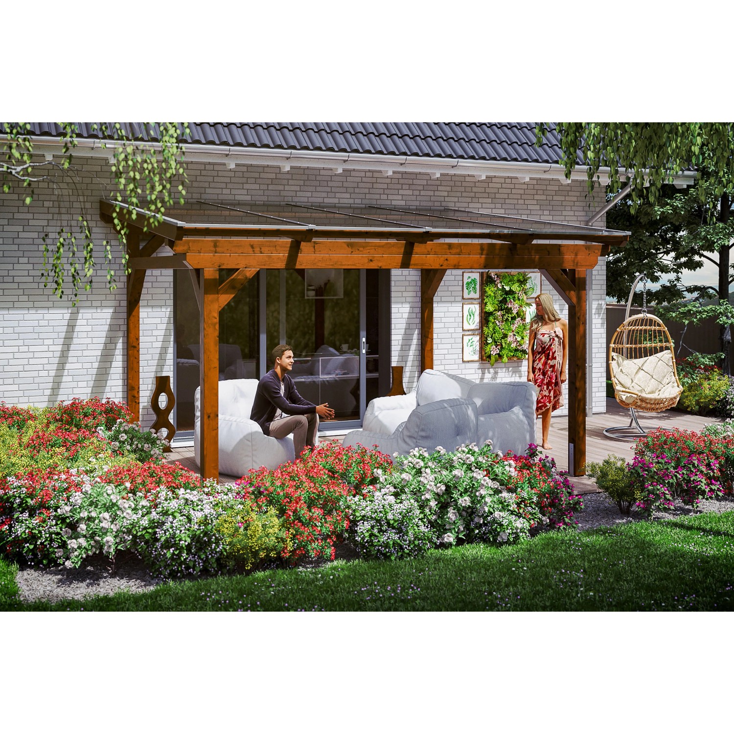 Skan Holz Terrassenüberdachung Sanremo 434 cm x 250 cm Nussbaum
