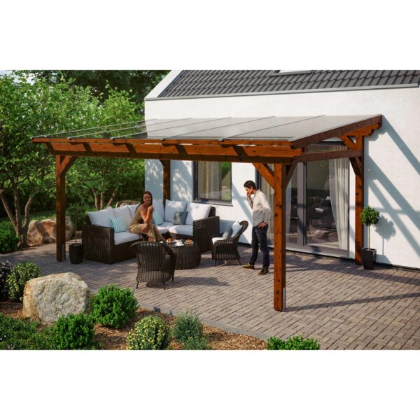 Skan Holz Terrassenüberdachung Sanremo 541 cm x 350 cm Nussbaum