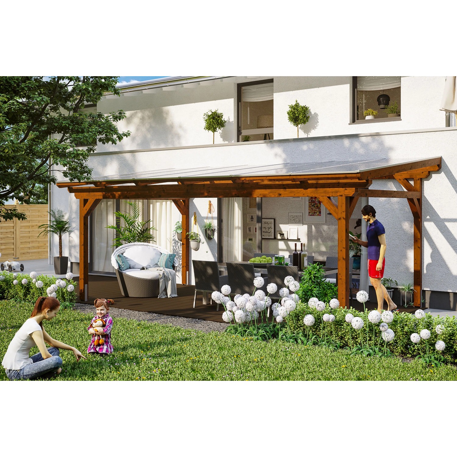 Skan Holz Terrassenüberdachung Sanremo 648 cm x 350 cm Nussbaum