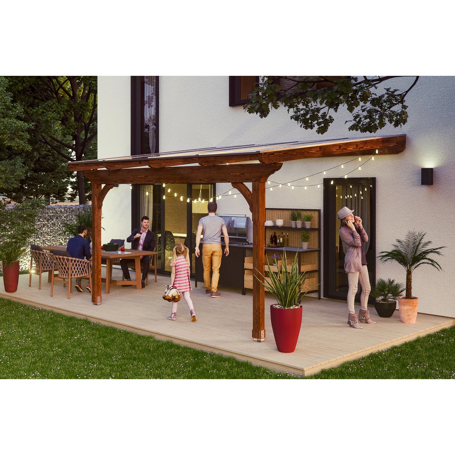 Skan Holz Terrassenüberdachung Ravenna 434 cm x 300 cm Douglasie Nussbaum