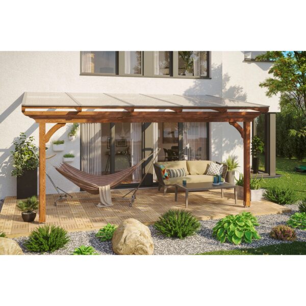 Skan Holz Terrassenüberdachung Ravenna 541 cm x 250 cm Douglasie Nussbaum