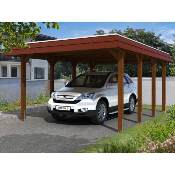 Skan Holz Einzelcarport Holz Nussbaum 396 cm x 589 cm Aluminiumplatten