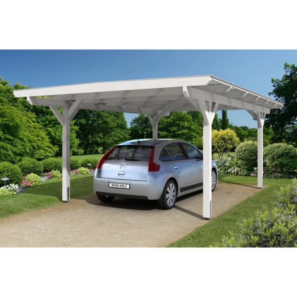Skan Holz Carport Odenwald 428 cm x 648 cm gerade Kopfbänder Weiß Skan Holz Carport Odenwald 428 cm x 648 cm gerade Kopfbänder Weiß