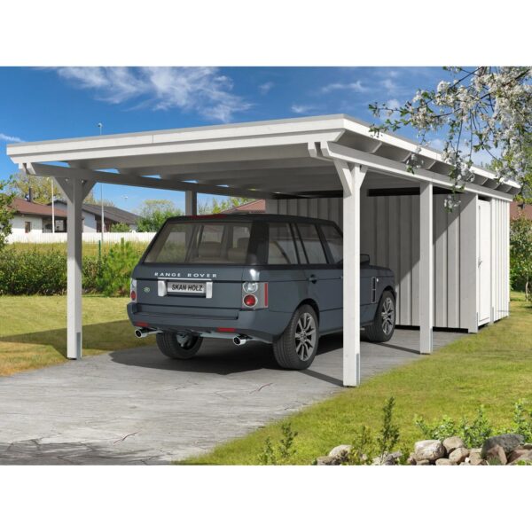 Skan Holz Carport Emsland 404 cm x 846 cm mit Abstellraum Weiß Skan Holz Carport Emsland 404 cm x 846 cm mit Abstellraum Weiß