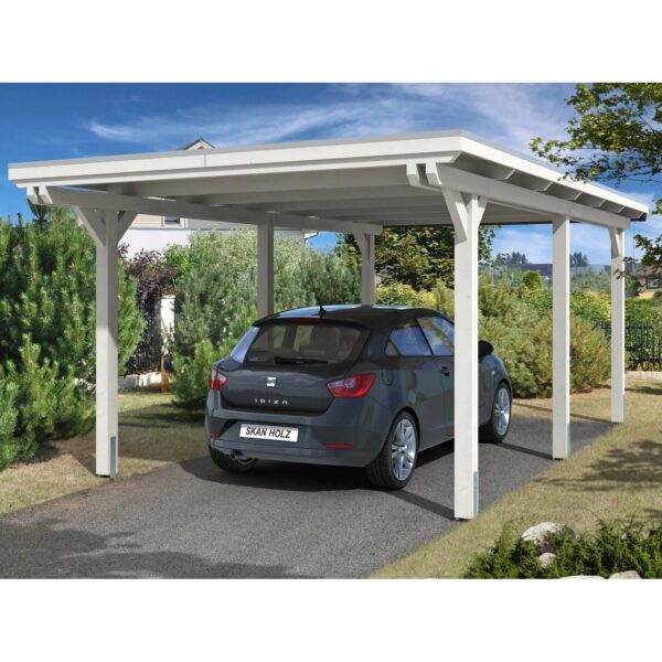 Skan Holz Carport Emsland 354 cm x 604 cm Weiß EPDM Dachbahn Skan Holz Carport Emsland 354 cm x 604 cm Weiß EPDM Dachbahn