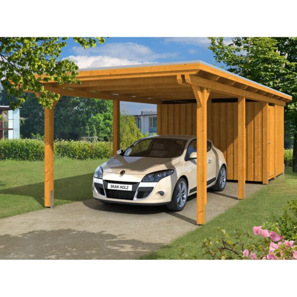 Skan Holz Einzelcarport Leimholz Eiche hell 354 cm x 846 cm mit Abstellraum Skan Holz Einzelcarport Leimholz Eiche hell 354 cm x 846 cm mit Abstellraum