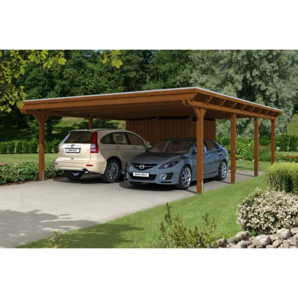 Skan Holz Carport Emsland 613 cm x 846 cm mit Abstellraum Nussbaum Skan Holz Carport Emsland 613 cm x 846 cm mit Abstellraum Nussbaum