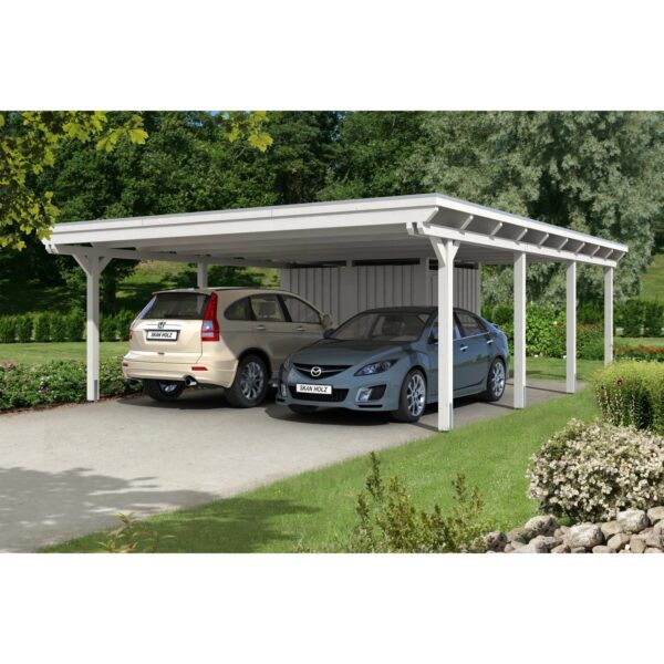 Skan Holz Carport Emsland 613 cm x 846 cm mit Abstellraum Weiß Skan Holz Carport Emsland 613 cm x 846 cm mit Abstellraum Weiß
