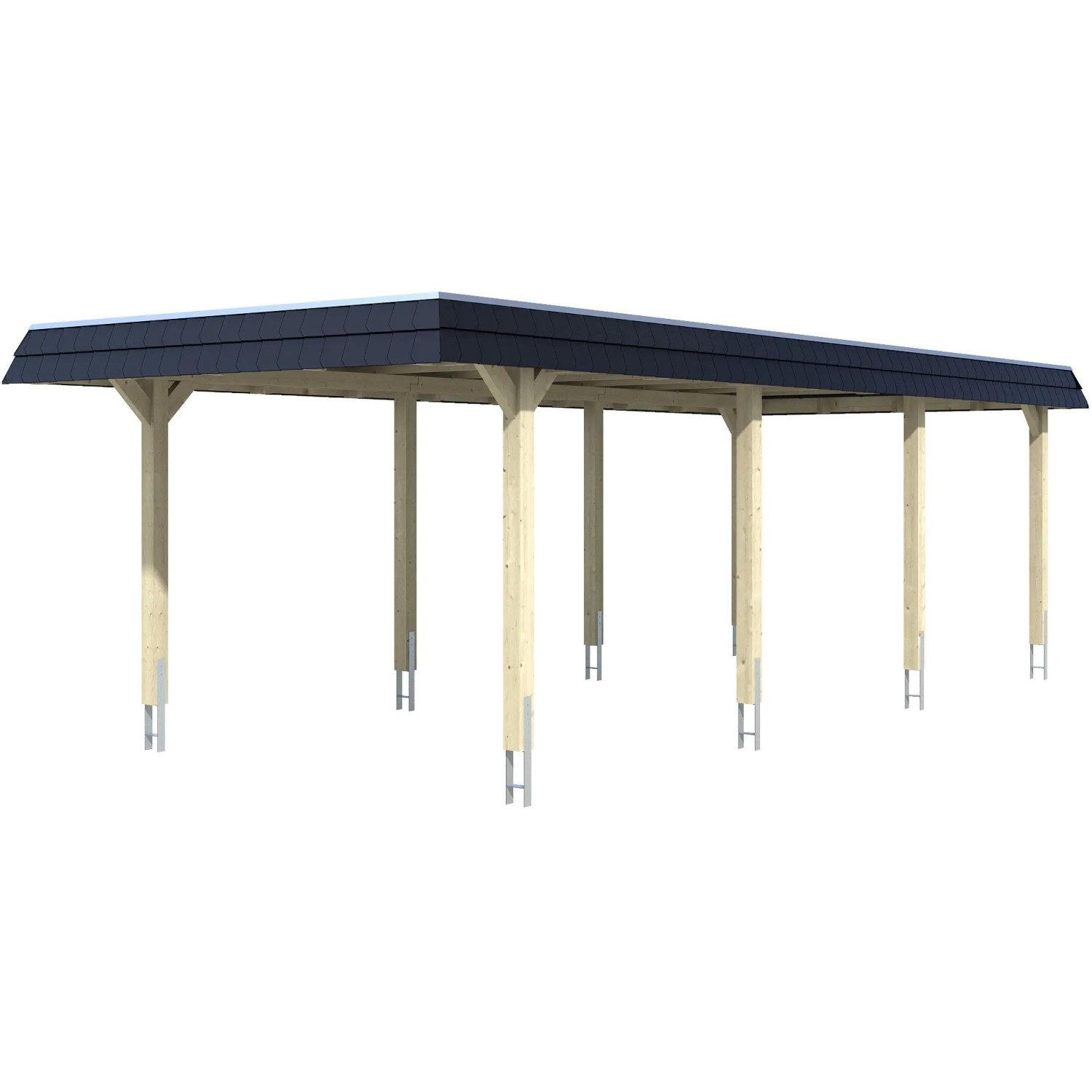 Skan Holz Carport Wendland Natur 362 x 870 cm Alu-Dach Blende Schwarz