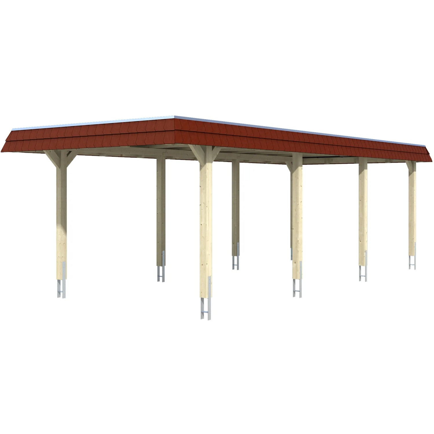 Skan Holz Carport Wendland Nussbaum 362 x 870 cm Alu-Dach Blende Rot