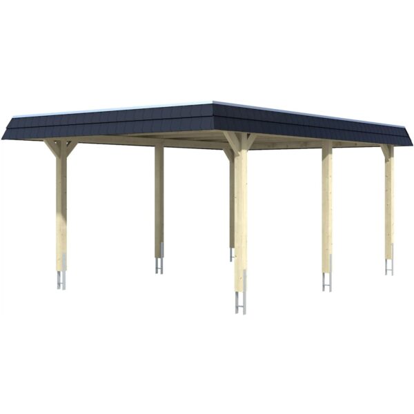 Skan Holz Carport Wendland Weiß 409 x 628 cm Alu-Dach Blende Schwarz Skan Holz Carport Wendland Weiß 409 x 628 cm Alu-Dach Blende Schwarz
