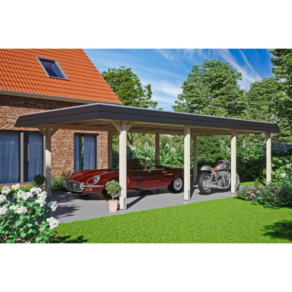 Skan Holz Carport Wendland Natur 409 x 870 cm Alu-Dach Blende Schwarz Skan Holz Carport Wendland Natur 409 x 870 cm Alu-Dach Blende Schwarz