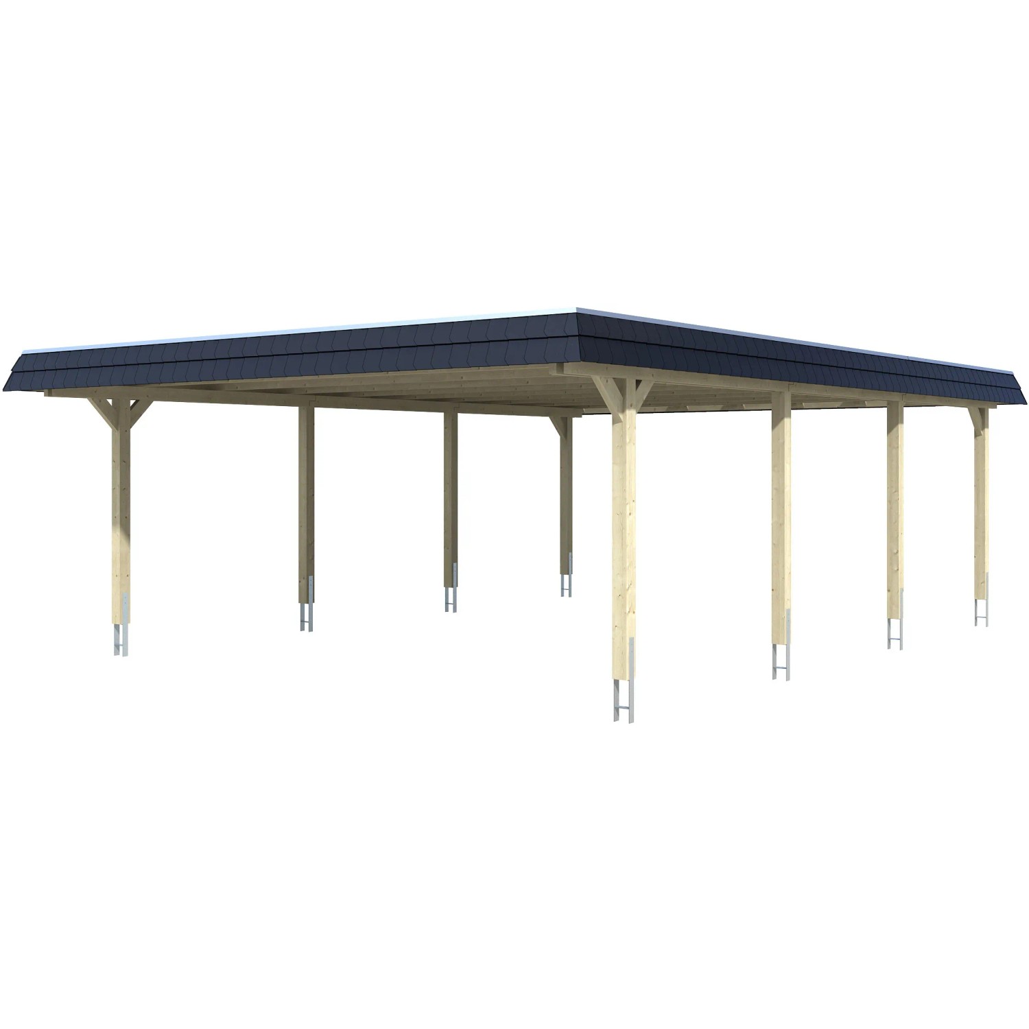 Skan Holz Doppelcarport Wendland Natur 630 x 879 cm Alu-Dach Blende Schwarz