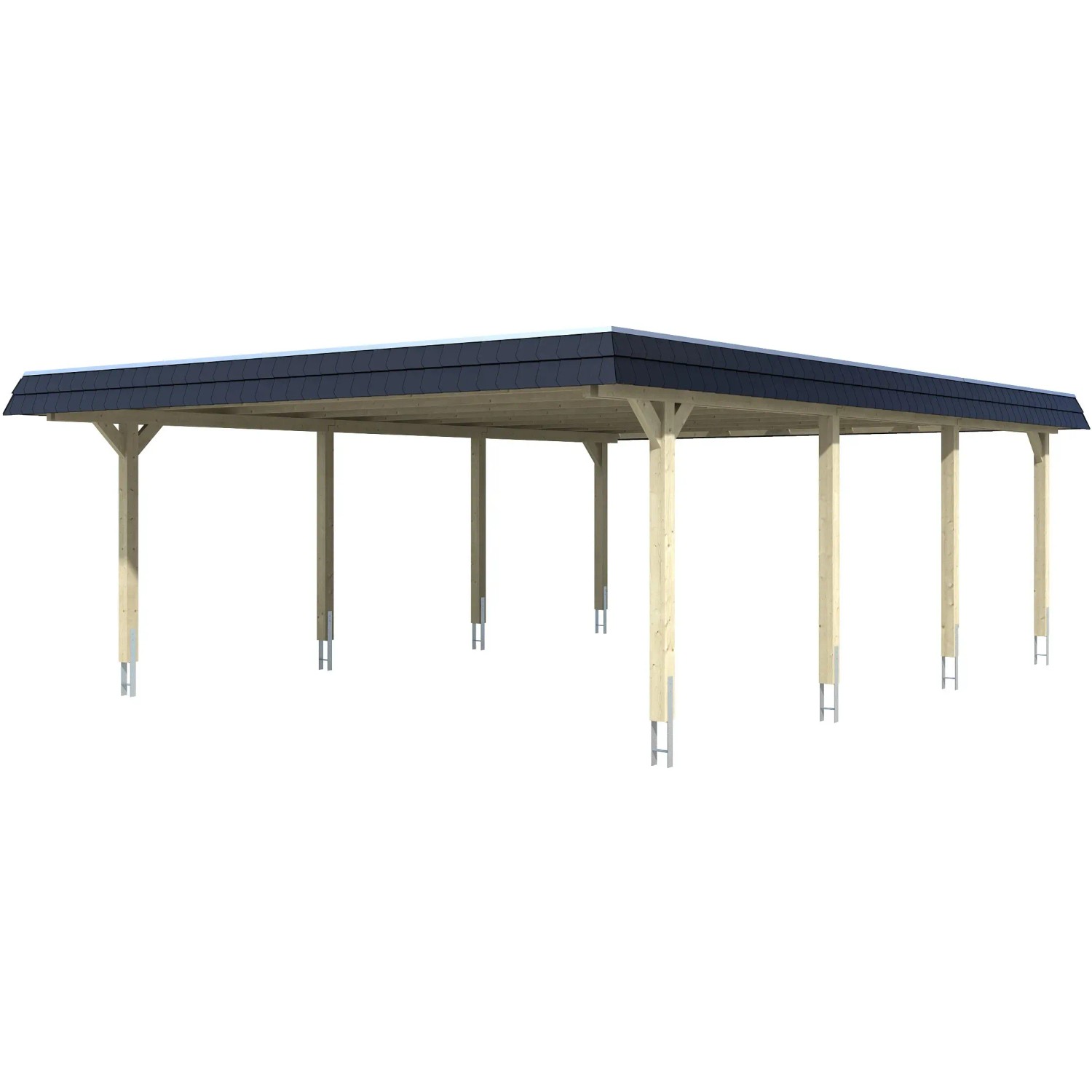 Skan Holz Doppelcarport Wendland Weiß 630 x 879 cm Alu-Dach Blende Schwarz