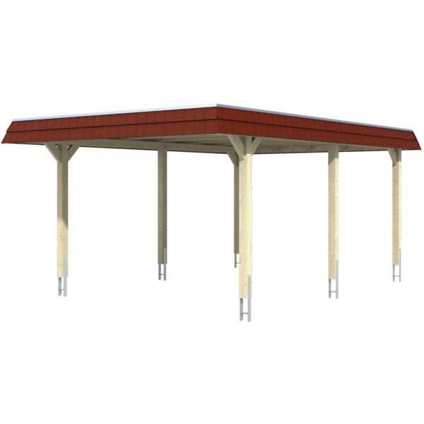 Skan Holz Carport Wendland Natur 409 x 628 cm EPDM-Dach Blende Rot Skan Holz Carport Wendland Natur 409 x 628 cm EPDM-Dach Blende Rot